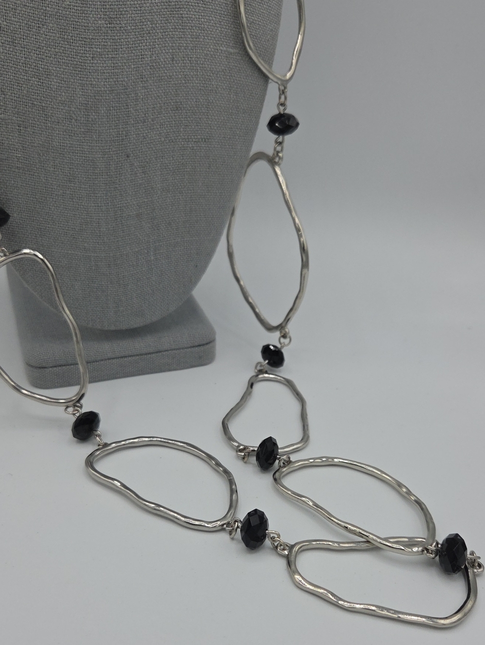 5 for $25! Chico's Silver Tone Open-Link Necklace with Black Bead Accents